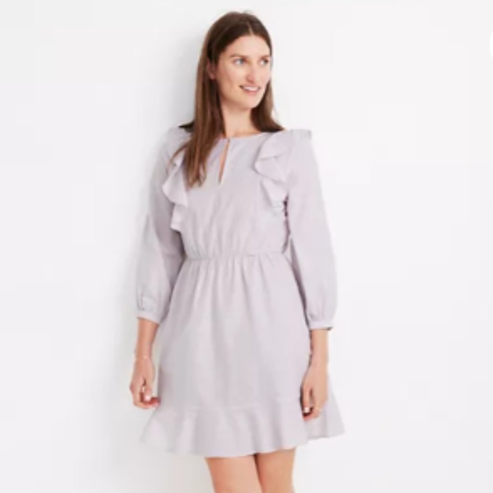 Madewell Ruffle-Shoulder Mini Dress in Lavender